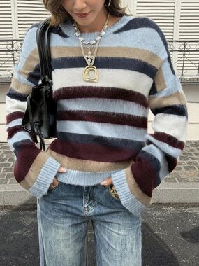 Multi-Color Striped Fuzzy Sweater